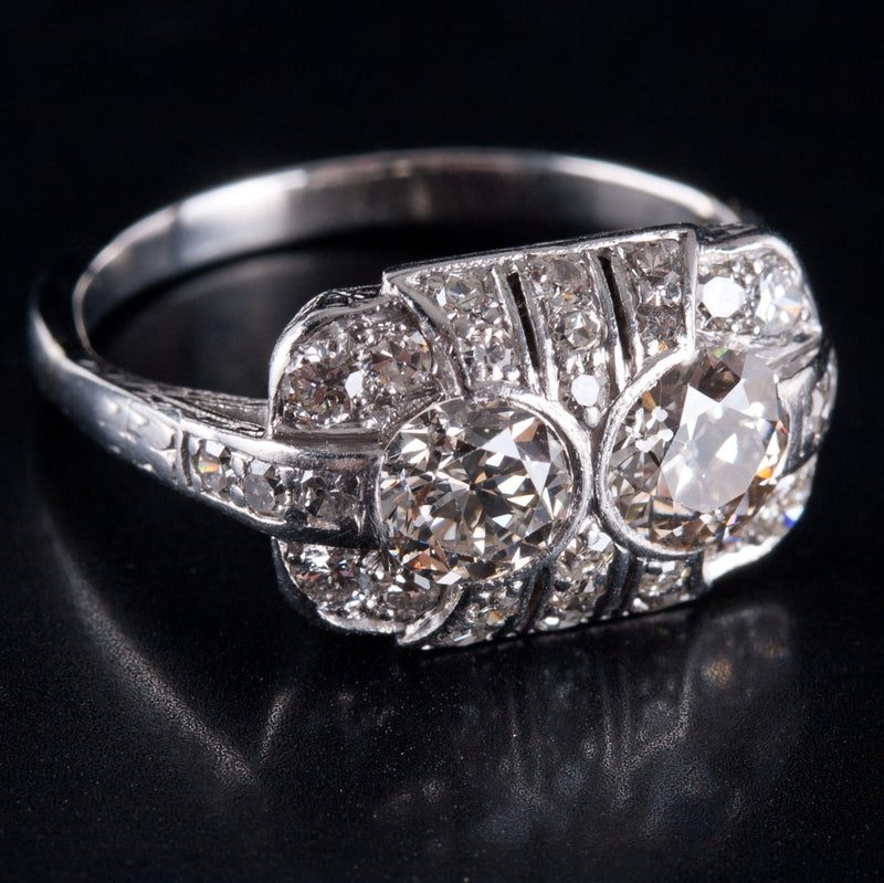 Vintage 1920's Platinum I VS2 Old European Diamond Cluster Cocktail Ring 1.31ctw