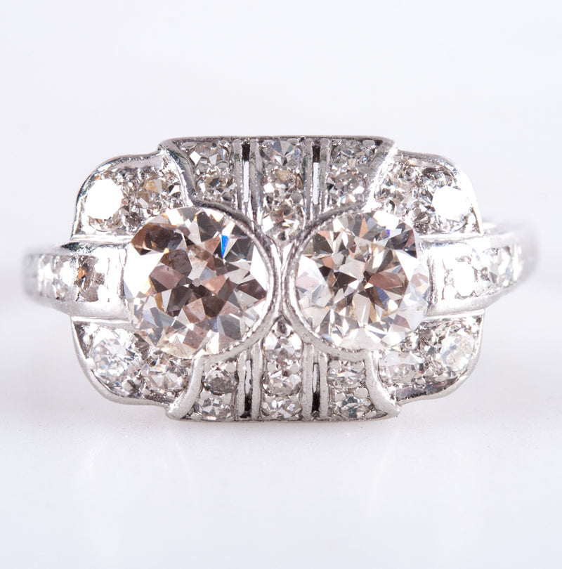 Vintage 1920's Platinum I VS2 Old European Diamond Cluster Cocktail Ring 1.31ctw