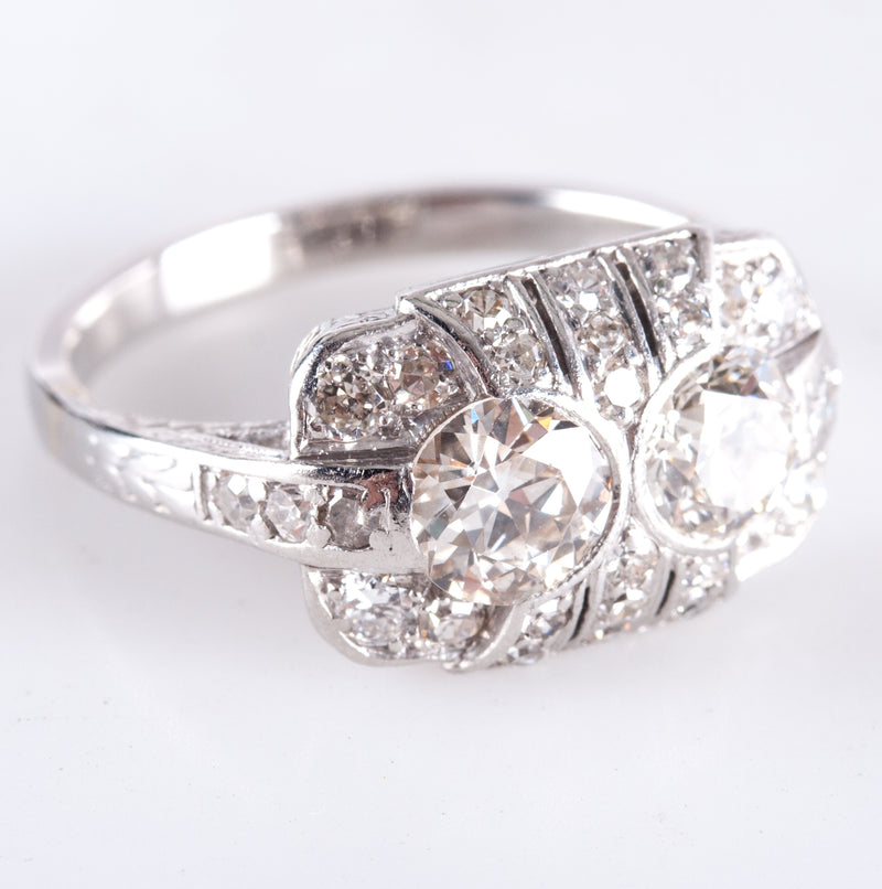 Vintage 1920's Platinum I VS2 Old European Diamond Cluster Cocktail Ring 1.31ctw