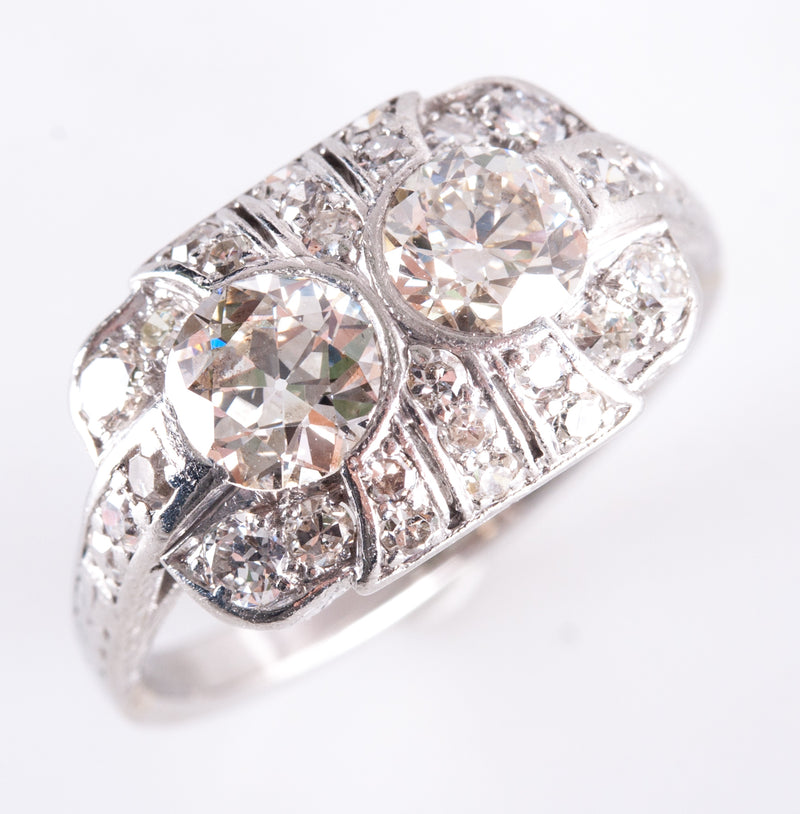 Vintage 1920's Platinum I VS2 Old European Diamond Cluster Cocktail Ring 1.31ctw
