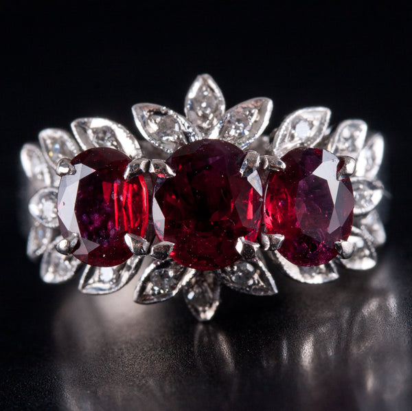 10k White Gold Oval Ruby Round Diamond Cocktail Ring 1.66ctw 7.41g