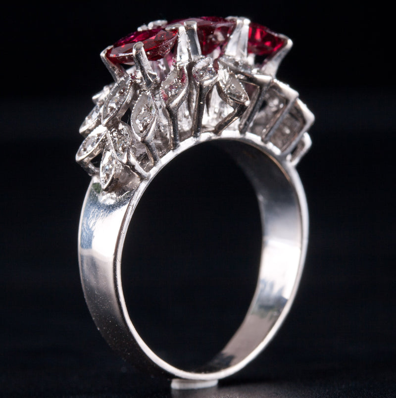 10k White Gold Oval Ruby Round Diamond Cocktail Ring 1.66ctw 7.41g