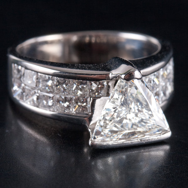 18k White Gold Trillion Diamond Solitaire Engagement Ring W/ Accents 2.85ctw