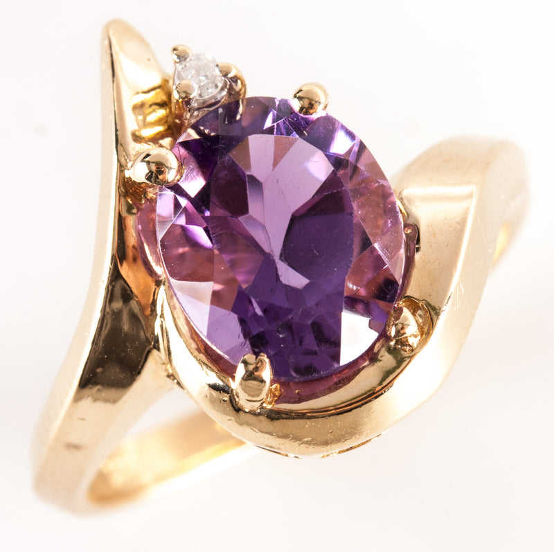 14k Yellow Gold Oval Amethyst Solitaire Ring W/ Diamond Accent 2.48ctw 4.02g