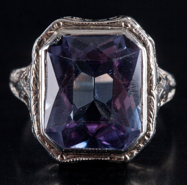 14k White Gold Lab-Created Alexandrite Solitaire Ring W/ Vintage Mounting 6.42ct