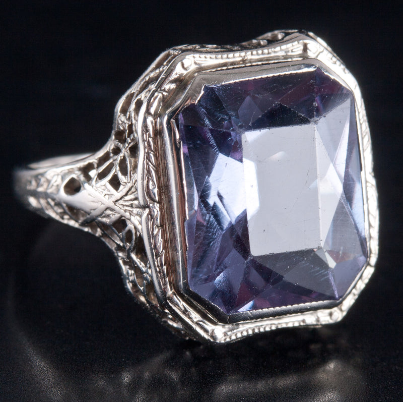 14k White Gold Lab-Created Alexandrite Solitaire Ring W/ Vintage Mounting 6.42ct