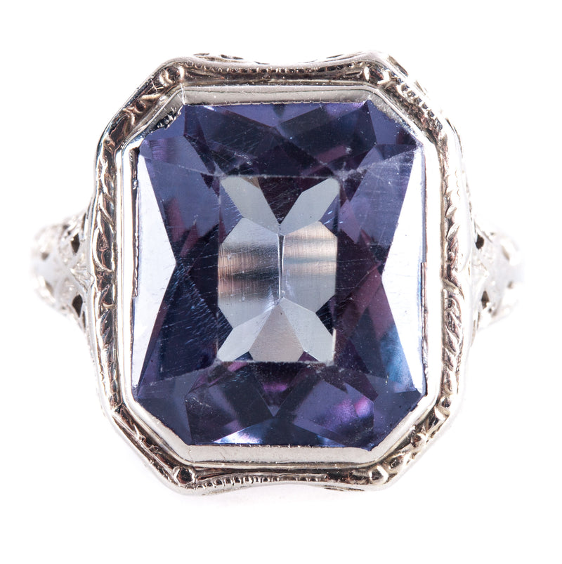 14k White Gold Lab-Created Alexandrite Solitaire Ring W/ Vintage Mounting 6.42ct