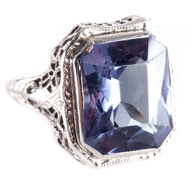 14k White Gold Lab-Created Alexandrite Solitaire Ring W/ Vintage Mounting 6.42ct