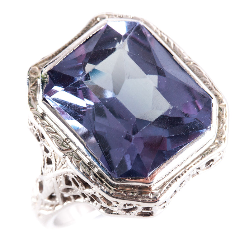 14k White Gold Lab-Created Alexandrite Solitaire Ring W/ Vintage Mounting 6.42ct