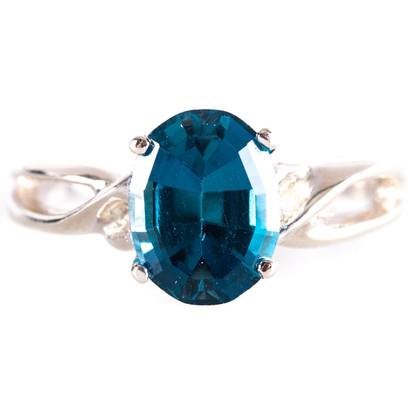 14k White Gold Oval London Blue AA Topaz Solitaire Ring 2.3ctw 3.0g