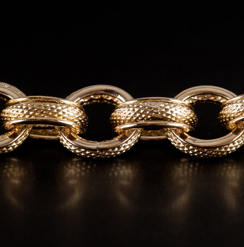 14k Yellow Gold Hollow Round Fancy Link Style Italian Bracelet 15.9g 7.5" Length
