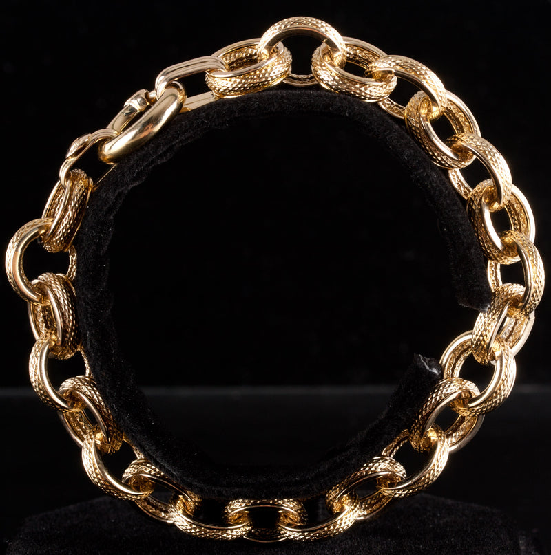 14k Yellow Gold Hollow Round Fancy Link Style Italian Bracelet 15.9g 7.5" Length