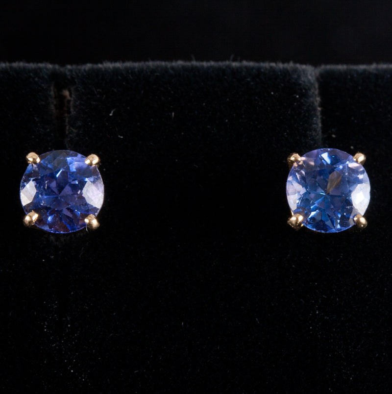 14k Yellow Gold Round Tanzanite Solitaire Stud Earrings 1.22ctw 1.55g