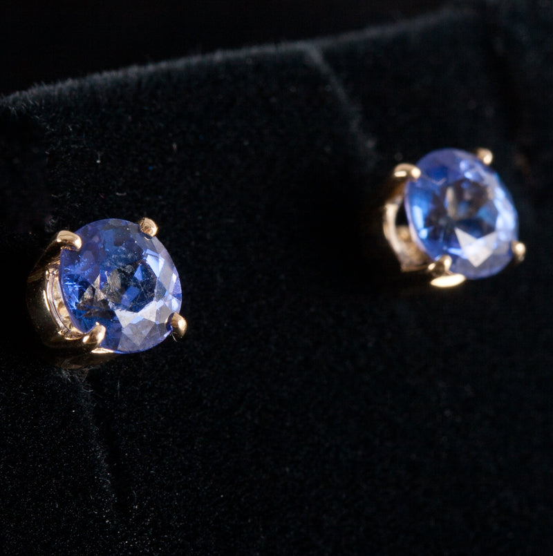 14k Yellow Gold Round Tanzanite Solitaire Stud Earrings 1.22ctw 1.55g