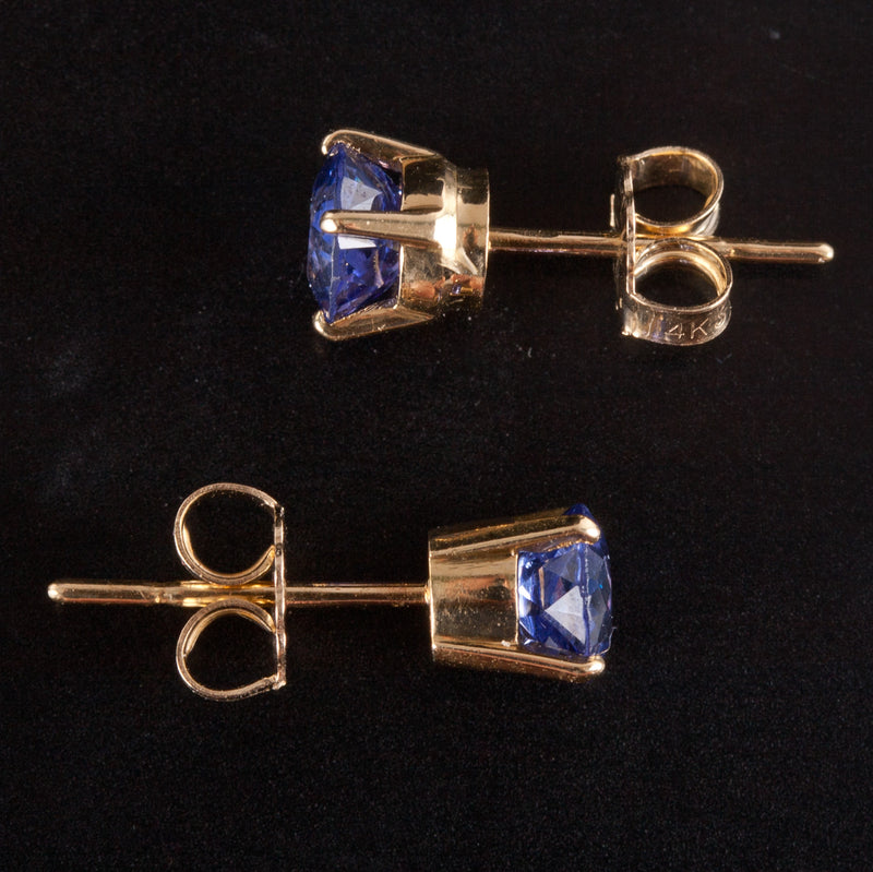 14k Yellow Gold Round Tanzanite Solitaire Stud Earrings 1.22ctw 1.55g