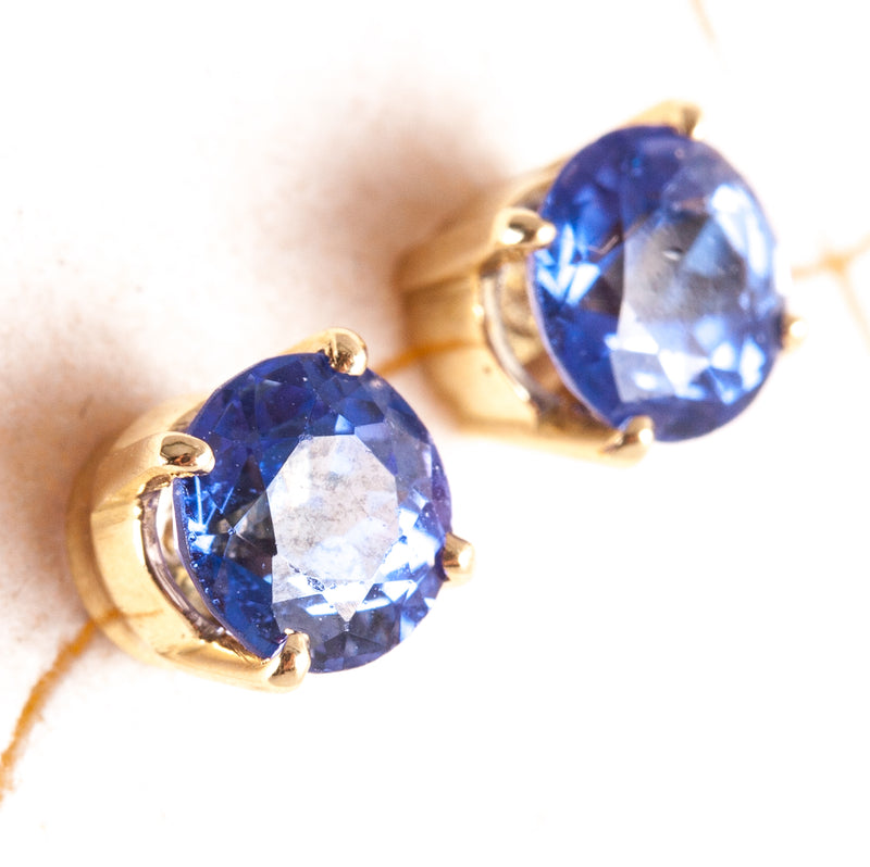 14k Yellow Gold Round Tanzanite Solitaire Stud Earrings 1.22ctw 1.55g