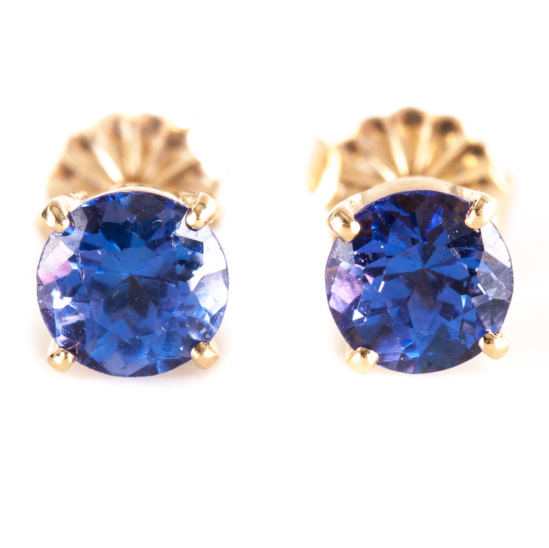 14k Yellow Gold Round Tanzanite Solitaire Stud Earrings 1.22ctw 1.55g