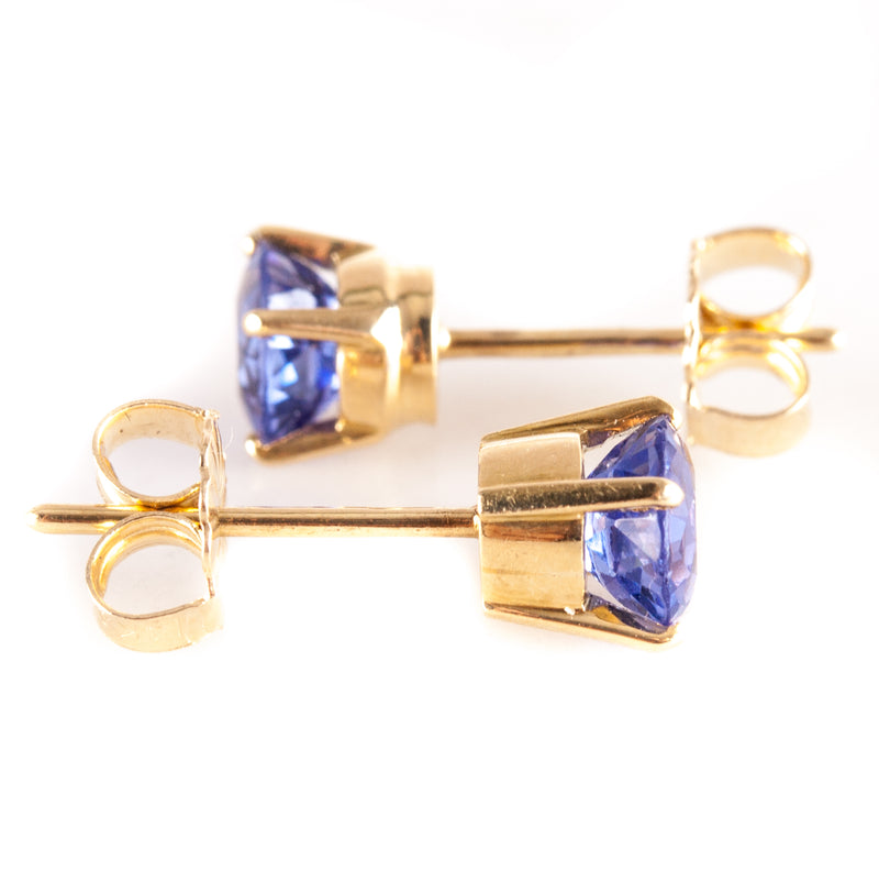 14k Yellow Gold Round Tanzanite Solitaire Stud Earrings 1.22ctw 1.55g