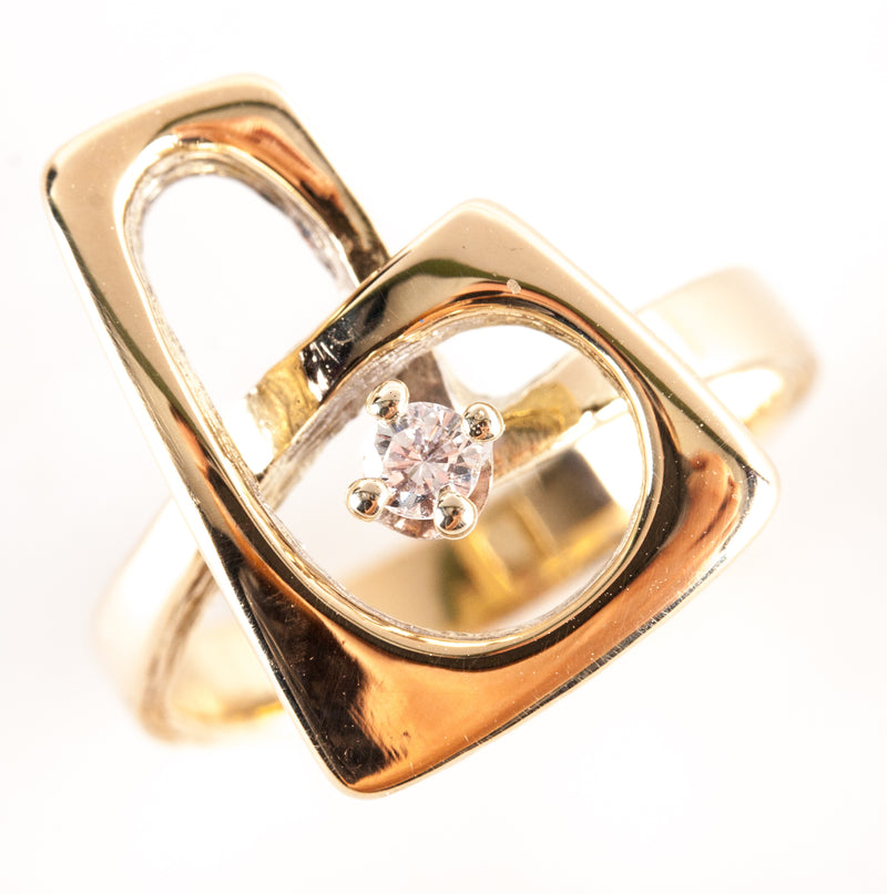 Vintage 1970's 14k Yellow Gold Diamond Solitaire Abstract Style Ring .06ct 4.25g