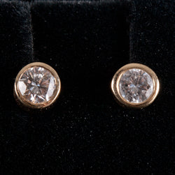 14k Yellow Gold Round H SI2 Diamond Solitaire Stud Bezel Set Earrings .20ctw