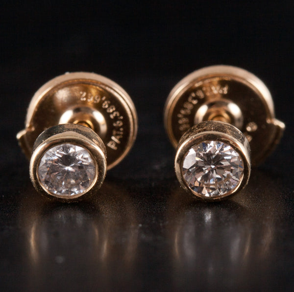 14k Yellow Gold Round H SI2 Diamond Solitaire Stud Bezel Set Earrings .20ctw