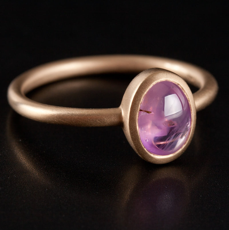 14k Yellow Gold Oval Cabochon Pink Sapphire Bezel Set Satin Finish Ring 1.30ct