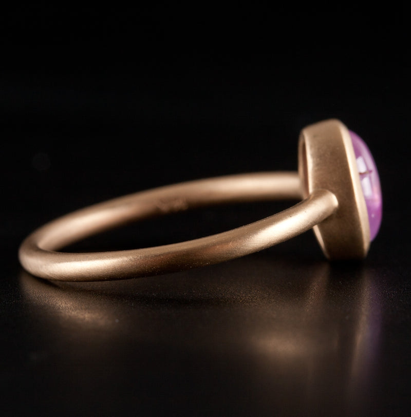 14k Yellow Gold Oval Cabochon Pink Sapphire Bezel Set Satin Finish Ring 1.30ct