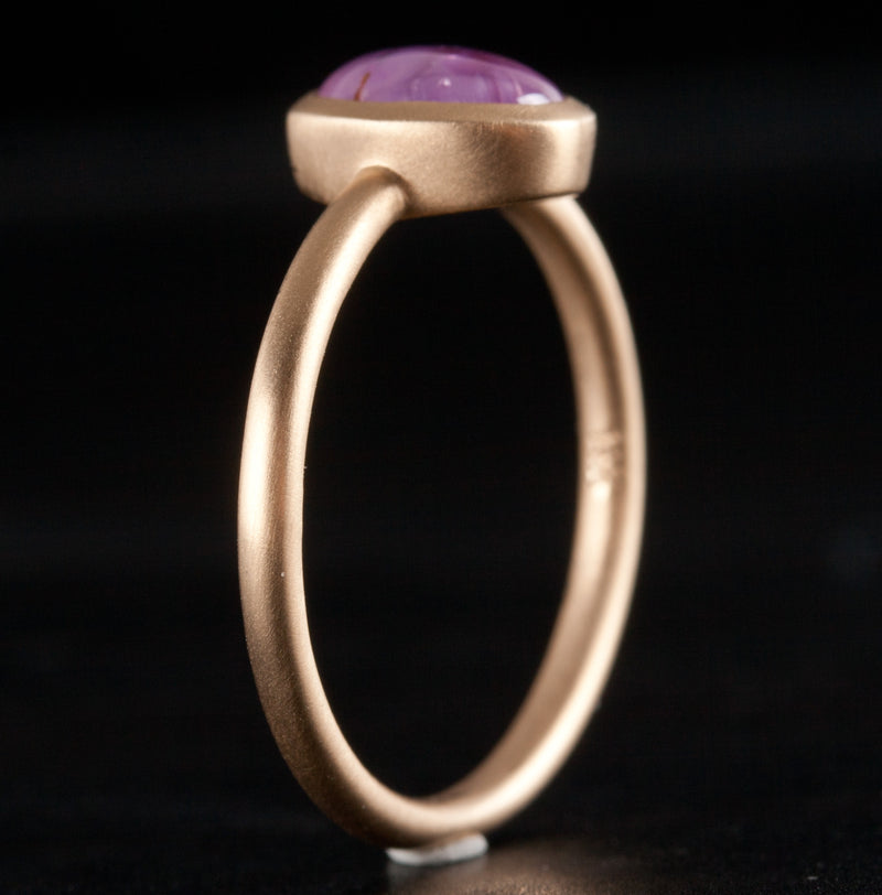14k Yellow Gold Oval Cabochon Pink Sapphire Bezel Set Satin Finish Ring 1.30ct