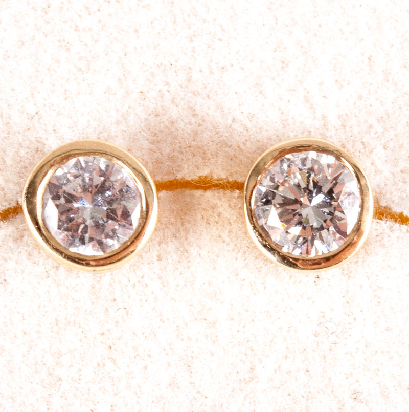 14k Yellow Gold Round H SI2 Diamond Solitaire Stud Bezel Set Earrings .20ctw