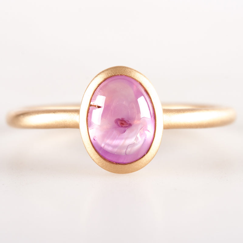 14k Yellow Gold Oval Cabochon Pink Sapphire Bezel Set Satin Finish Ring 1.30ct