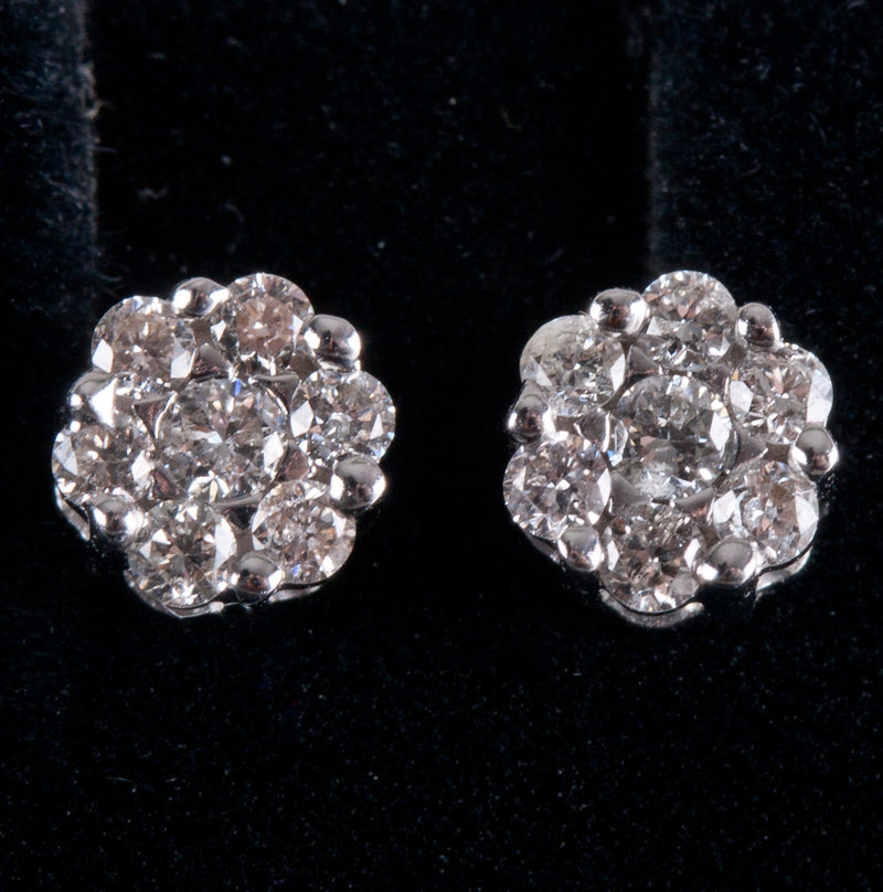 14k White Gold Round H SI2 Diamond Stud Cluster Style Earrings .21ctw 1.18g