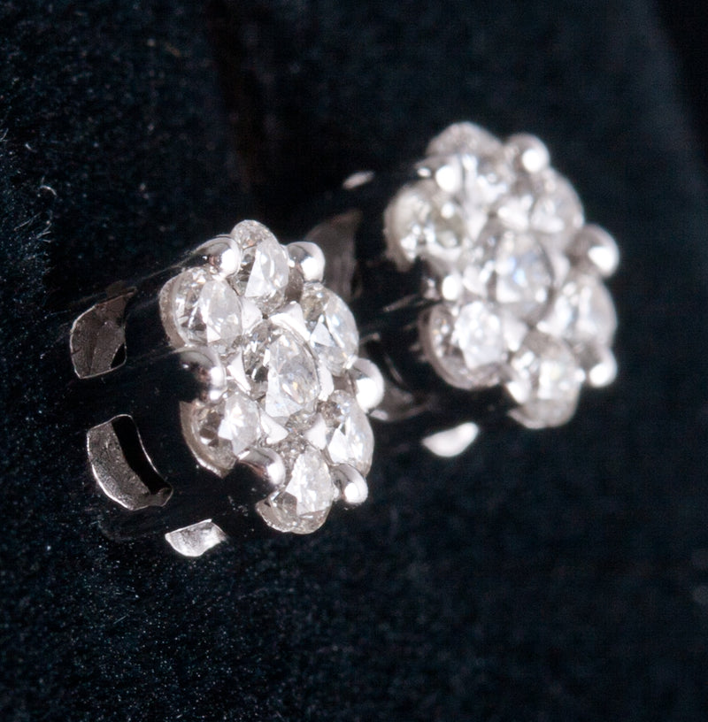 14k White Gold Round H SI2 Diamond Stud Cluster Style Earrings .21ctw 1.18g