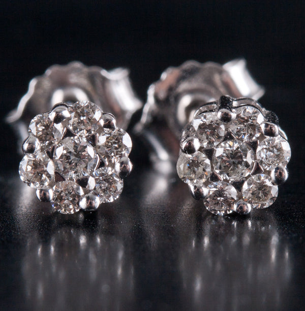 14k White Gold Round H SI2 Diamond Stud Cluster Style Earrings .21ctw 1.18g