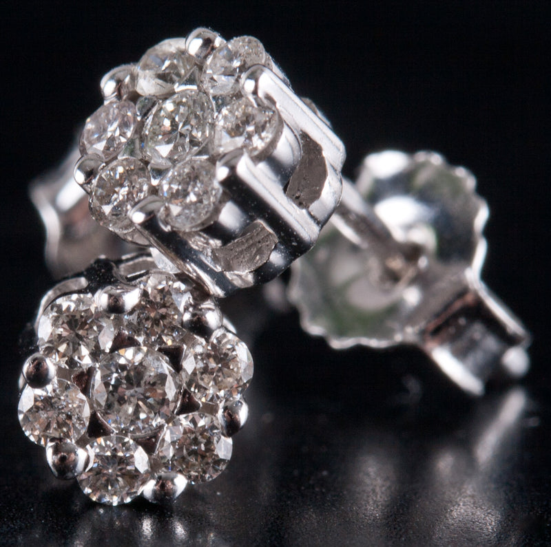 14k White Gold Round H SI2 Diamond Stud Cluster Style Earrings .21ctw 1.18g