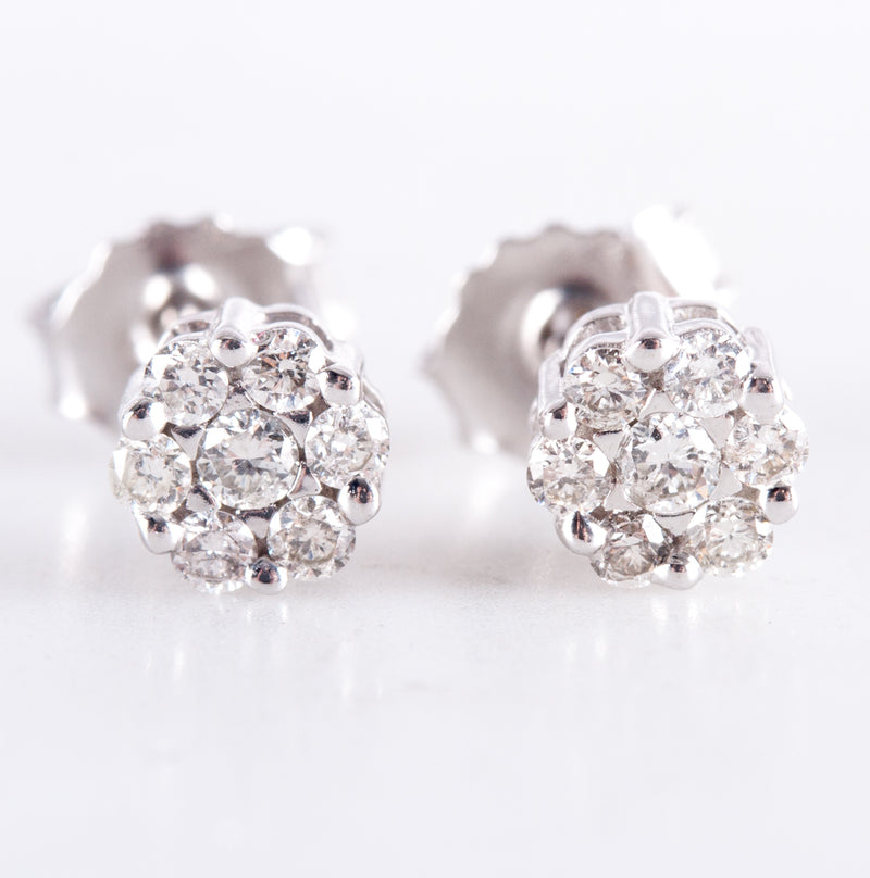 14k White Gold Round H SI2 Diamond Stud Cluster Style Earrings .21ctw 1.18g