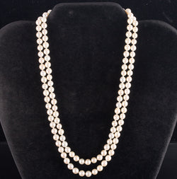 Vintage 1950s Double Stranded Pearl Necklace W/ 14k Yellow Gold Ruby Clasp 32.5g