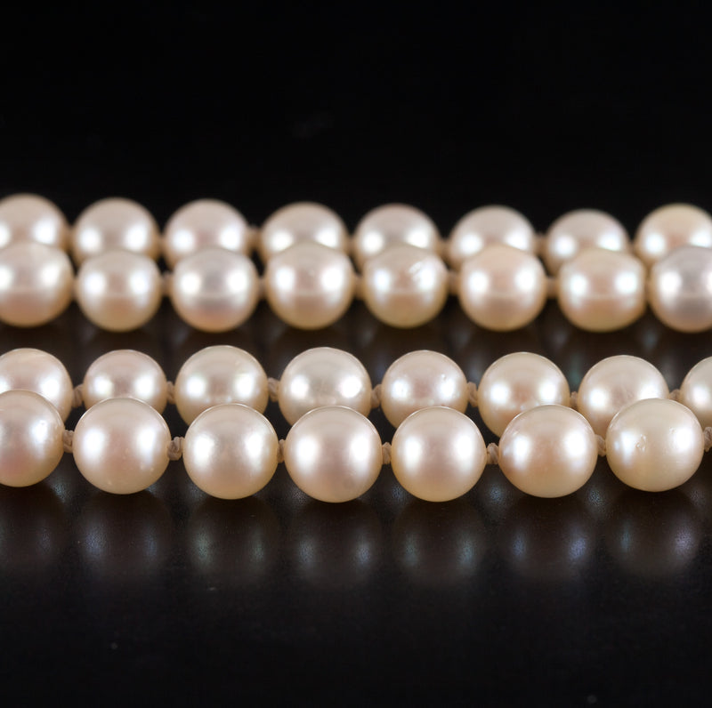 Vintage 1950s Double Stranded Pearl Necklace W/ 14k Yellow Gold Ruby Clasp 32.5g