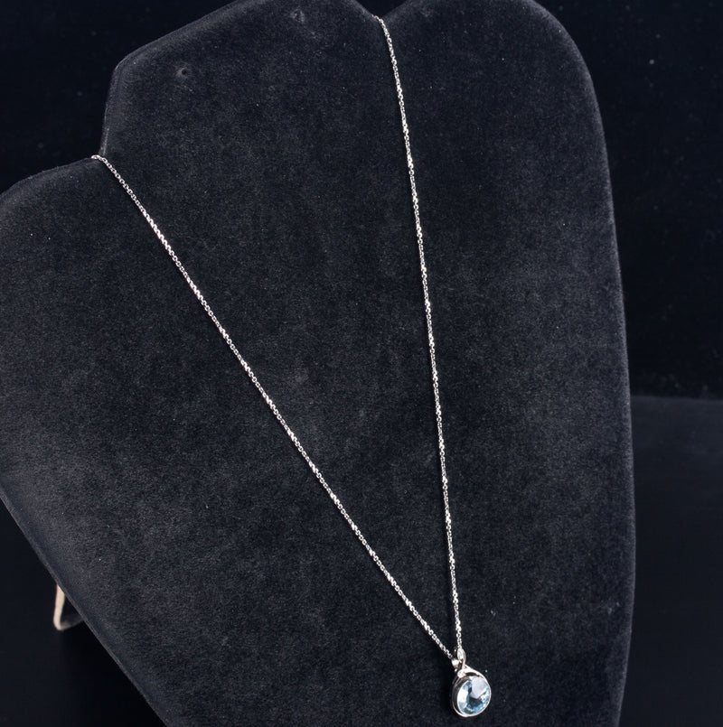 14k White Gold Round Aquamarine Diamond Necklace W/ 18" Chain 3.01ctw 3.48g