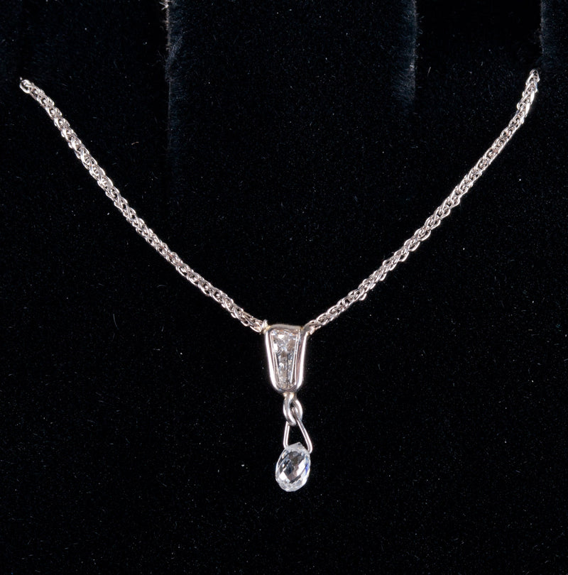 14k White Gold Briolette Diamond Necklace W/ 16" Chain .33ctw 1.18g