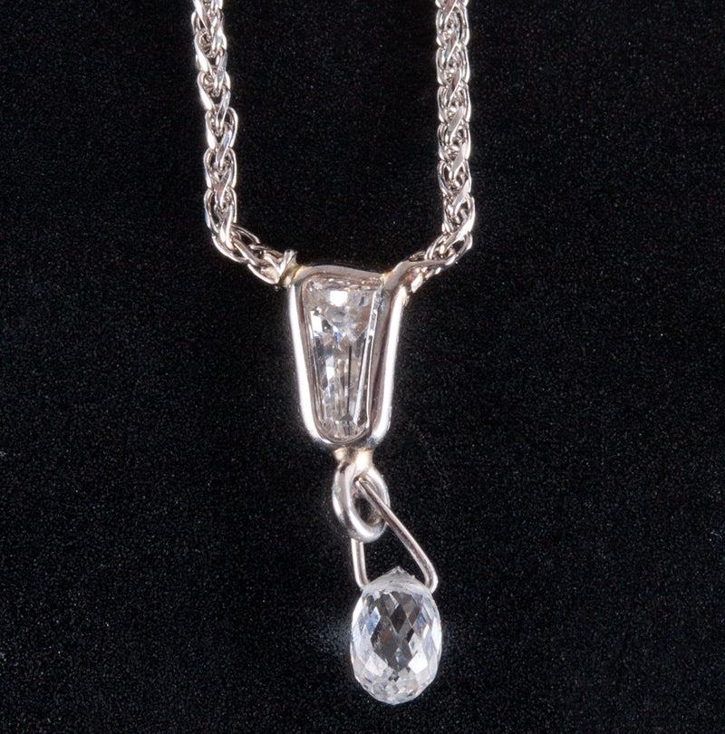 14k White Gold Briolette Diamond Necklace W/ 16" Chain .33ctw 1.18g