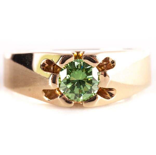 14k Yellow Gold Round Green Diamond Solitaire Cocktail Ring .77ctw 7.2g