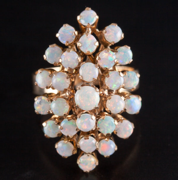 Vintage 1960's 18k Yellow Gold Cabochon Opal Cluster Cocktail Ring 1.98ctw 5.6g