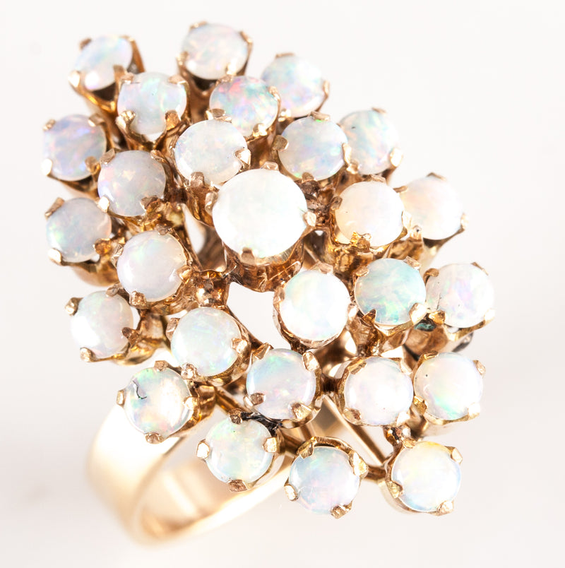 Vintage 1960's 18k Yellow Gold Cabochon Opal Cluster Cocktail Ring 1.98ctw 5.6g