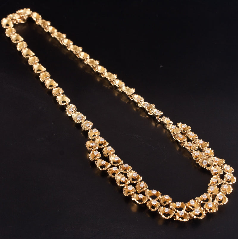 18k Yellow Gold Round H SI1 Diamond French Necklace 3.1ctw 16.5" Length 46.78g