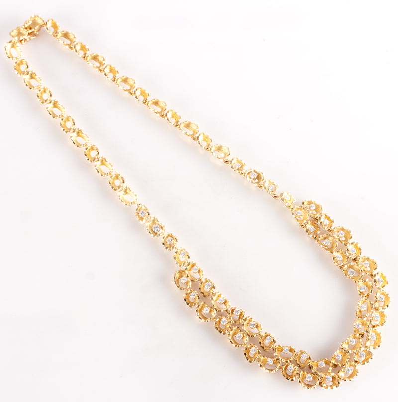 18k Yellow Gold Round H SI1 Diamond French Necklace 3.1ctw 16.5" Length 46.78g