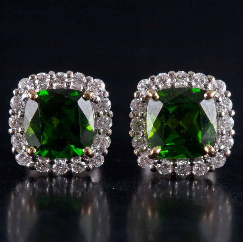 14k White Yellow Gold Princess Tourmaline Diamond Halo Stud Earrings 2.46ctw