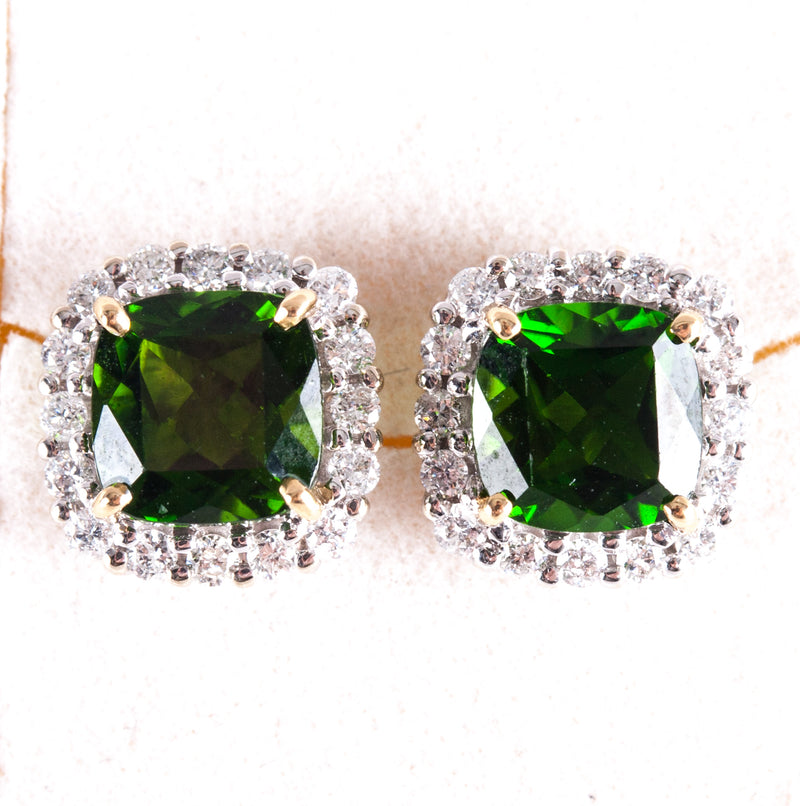 14k White Yellow Gold Princess Tourmaline Diamond Halo Stud Earrings 2.46ctw