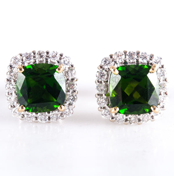 14k White Yellow Gold Princess Tourmaline Diamond Halo Stud Earrings 2.46ctw