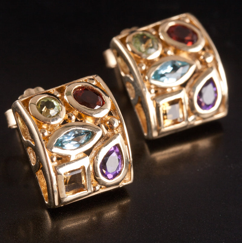 10k Yellow Gold Aquamarine Citrine Garnet Peridot Amethyst Earrings 1.27ctw