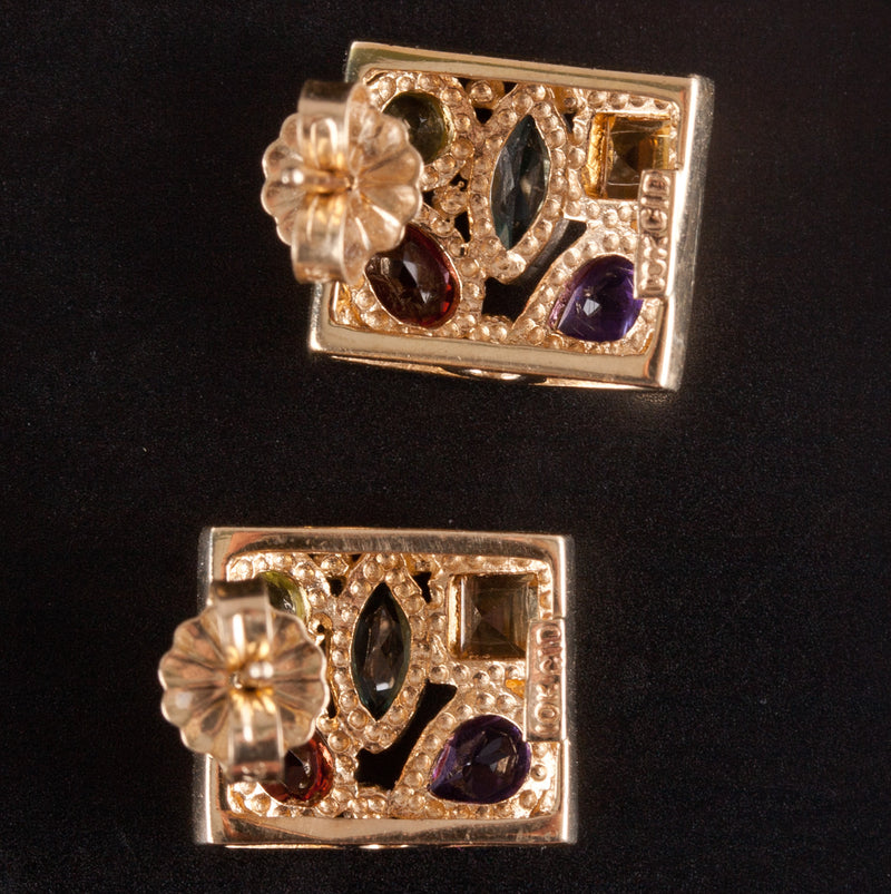 10k Yellow Gold Aquamarine Citrine Garnet Peridot Amethyst Earrings 1.27ctw